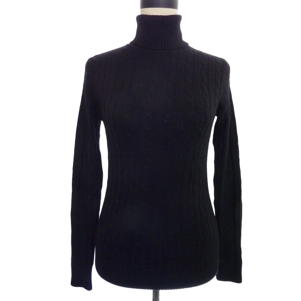 Tommy Hilfiger Womens Black Wool Alpaca Blend Cable Knit Turtleneck Sweater S